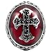 INBLUE Men's Stainless Steel Ring CZ Silver Tone Black Red Cross Knight Fleur De Lis Oval Size10