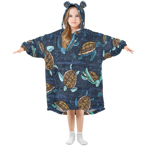 YETTASBIN Sea Turtle Wearable Blanket Hoodie for Kids Oversized Soft Cozy Flannel Sweatshirt Blanket with Pocket