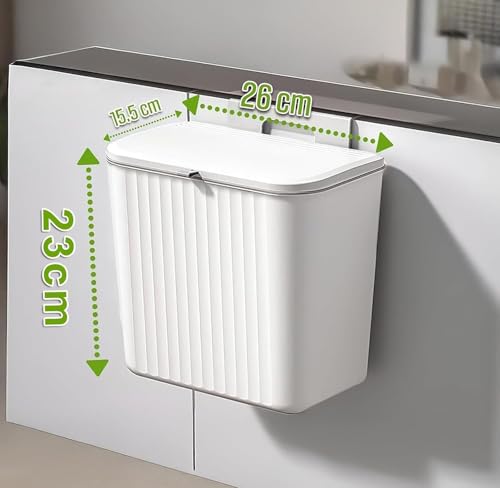 Image of Xmart India Plastic Hanging Kitchen Trash Can with Lid- Cabinet Door Hanging Garbage Bin, Double-Sided Open Flip Lid, Wall Mounted Kitchen Waste Bin, Under Sink Storage Trash Bucket(7L,White)