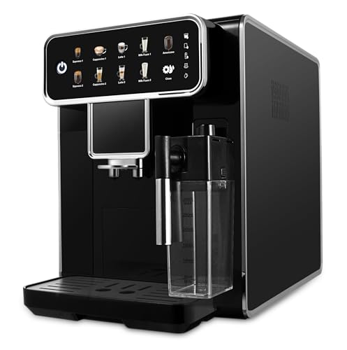 Fully Automatic Espresso Machine 12 Cup Coffee Maker One-Touch Cappuccino/Latte/Americano/Espresso with Self-Cleaning & Adjustable Grinder for Home/Office/Coffee Lovers/Busy Workers/Small Cafés