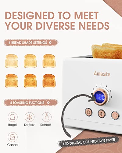 2 Slice Toaster, Retro Bread Toaster With Led Digital Countdown Timer, Extra Wide Slots Toasters With 6 Bread Shade Settings, Bagel, Cancel, Defrost Function, Stainless Steel With High Lift Lever, Removal Crumb Tray, White #TOP3