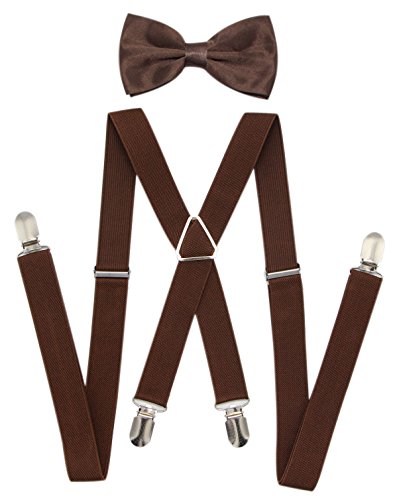 JAIFEI Men's Suspenders & Bowtie Set - Perfect For Weddings & Formal Events (Coffee)