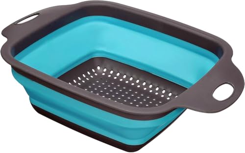 Collapsible Silicone Colander Strainer (Blue, Square)