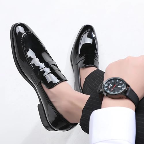 Image of DECARSDZ Mens Slip-On Penny Loafer Casual Dress Shoes Black Wedding Formal Work Pointed Toe Men Tuxedo Shoes