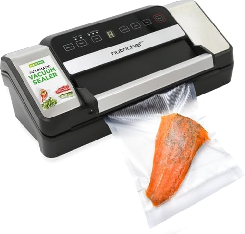 Nutrichef 80Kpa Food Vacuum Sealer w/Double Sealing Function, Food Sealer - 4 Sealing Modes, Built-In Storage & Cutter, 80Kpa Includes Vacuum Roll, Bags & Canister Hose