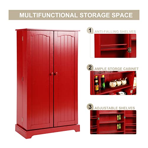 HOLTICO 41\'\' Kitchen Pantry Cabinet, Storage Cabinet with Doors and Adjustable Shelves, Food Pantry Cabinet for Kitchen, Dining Room, Living Room and Garage,Bright Red - Thumbnail 3