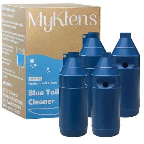 MyKlens Toilet Bowl Cleaner Bottle, Automatic Toilet Bowl Cleaner Tablets in Bottle, Easy to Use, Long-Lasting Effect Toilet Cleaners Drop in Tank, Blue, 4 Bottles