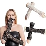 【Bequemer Sitz】 Unsere langen Hochzeitshandschuhe haben eine Länge von etwa 47 cm, die bis zum Ellenbogen reicht. Die ärmelartigen Handschuhe passen bequem und locker an Ihre Hände und Arme. Die elastischen Rippstrick-Bündchen sind nicht einschränkend und das Design mit offenen Fingern erleichtert die Bedienung von Touchscreens oder das Greifen von Gegenständen.