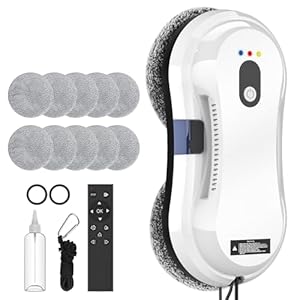 Oamger Fensterputzroboter, 5600Pa Elektrischer Fensterreiniger, Fensterroboter mit Fernbedienung und Kantenerkennungssystem, Auto... Fensterreiniger für Innen- und Außenfenster, 10 Tücher (Weiß E)