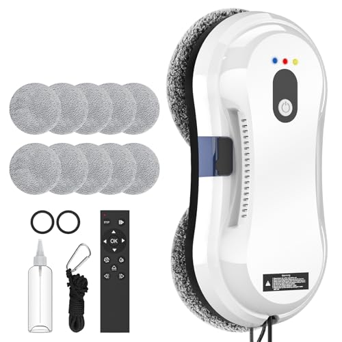 Fensterputzroboter,5600Pa Elektrischer Fensterreiniger,Fensterroboter mit Fernbedienung und Kantenerkennungssystem,Automatischer Fensterreiniger für Innen- und Außenfenster,10 Tücher (Weiß D)