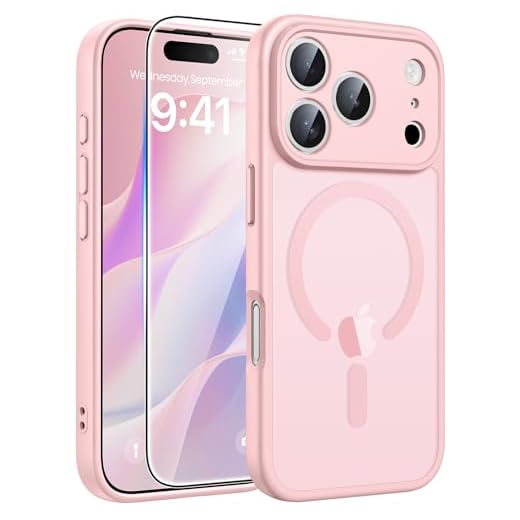FNTCASE for iPhone 17 Pro Case: Magnetic Frosted Translucent Matte Military Grade Shockproof Slim Cover | Full Covered Camera Protection | Slim Drop Proof Durable Protective Cases