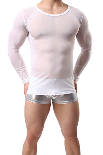ONEFIT Men's Sexy Underwear T-Shirt Long Sleeve Mesh Top Undershirt Nightwear M White ONEFIT Men's Sexy Underwear T-Shirt Long Sleeve Mesh Top Undershirt Nightwear M White