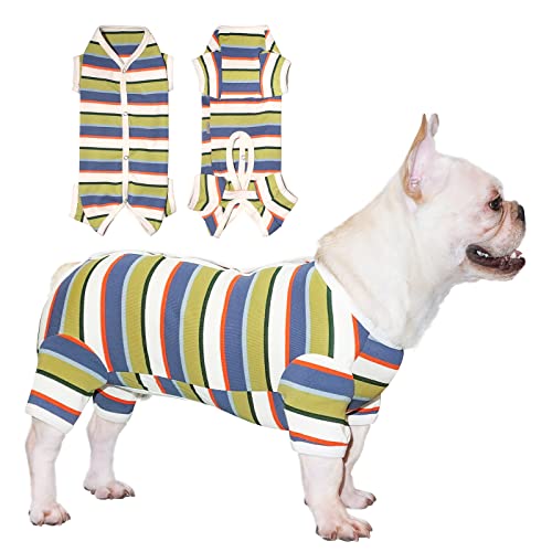 TONY HOBY Hundeschlafanzug, Hunde-Overall, buntes Hundeshirt, Hunde-OP-Behandlungsanzug für kleine und mittelgroße Hunde (blau&weiß - Männlich, S)