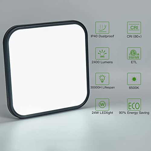 Ocioc 26W Flush Mount Ceiling Light Fixture 13Inch 5000K Daylight White Ultra-Thin Square Led Lighting Lamp Black thumb #3