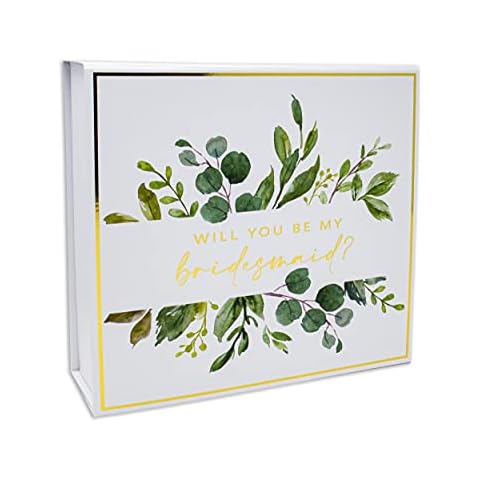 Bridesmaid Proposal Box - Greenery Gold Foil Stamped 'Will you be my Bridesmaid' Box I Luxury Gift Boxes for Proposal Gifts (Five Bridesmaid Proposal Box) Cover
