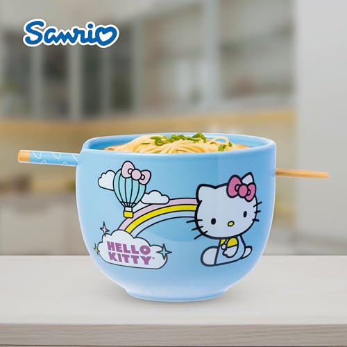 Image of Silver Buffalo Sanrio Hello Kitty Bright, Ramen Bowl with Chopsticks, 20oz | Rainbow, Ceramic, Noodle Rice Bowl, Microwave Safe, 0.59 Liters