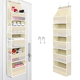 ウォールポケット,大容量吊り下げ収納 耐久性のある不織布製で、ドア収納スペースを有効活用する。2つのドア掛け用弾性フックと、側面には小型メッシュポケットが付属しています (ベージュ色, 五段)