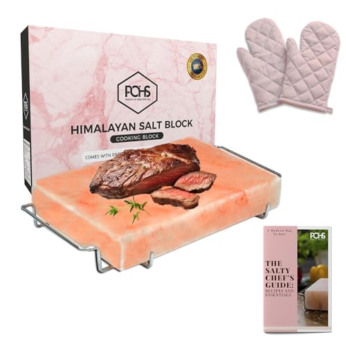 POHS 2 INCHES THICK Himalayan Salt Block For Grilling, Searing, Cooking, BBQ, Himalayan Salt Slab with Premium Quality Stainless Steel Holder 12x8x2 Inches