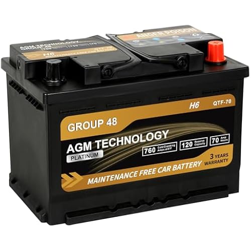 Platinum AGM Car Battery Group Size 48 H6, 12V 70Ah, 760 CCA, 120 RC, Rechargeable Start-Stop Automotive Battery with 36-Month Warranty