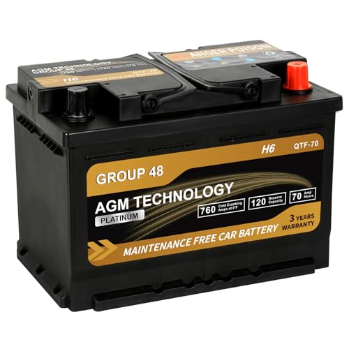 Daakmax Platinum AGM Car Battery Group Size 48 H6, 12V 70Ah, 760 CCA, 120 RC, Rechargeable...