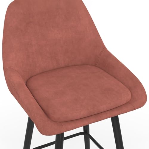 Lot de 4 tabourets de bar THALYA en velours terracotta avec demi accoudoirs - vue 6