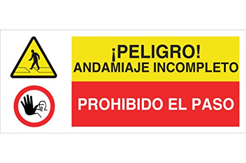 Cofan - Plimpo Señal Poliestireno 1,5Mm 507X210 Combinada Peligro/Prohibición En Oferta Cofan Cap22Pl507210 - Señal De Seguridad&Quot;¡Peligro! Andamiaje Incompleto/Prohibido El Paso&Quot;