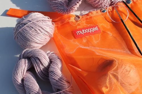 Image of Large 5 Snaps Mesh Travel Knitting Bag with Snap Opening, Lightweight Nylon Storage Pouch for Yarns, Needles and Accessories (Orange)