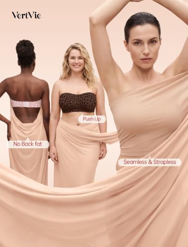 Image of Vertvie Womens Strapless Bra Jelly Push Up Seamless Bandeau Bra Wireless Non Slip Silicone Tube Top Bras Padded Bralette