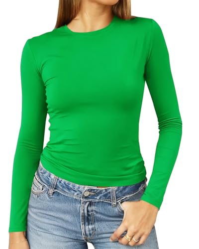 Image of Abardsion Women's Slim Lightweigh Long Sleeve T Shirts | Fall Clothes 2026 Casual Basic Crewneck Going Out Crop Tops Y2K