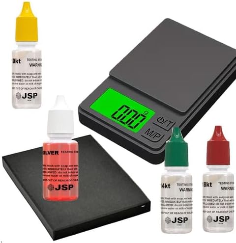 Gold Testing Kit with Digital Scale200gx0.01, 10K 14K 18K Silver Sterling Solutions & Test Stone – Complete Set for Jewelry, Silver, Platinum & Scrap Metal Identification – Portable & Professional Use