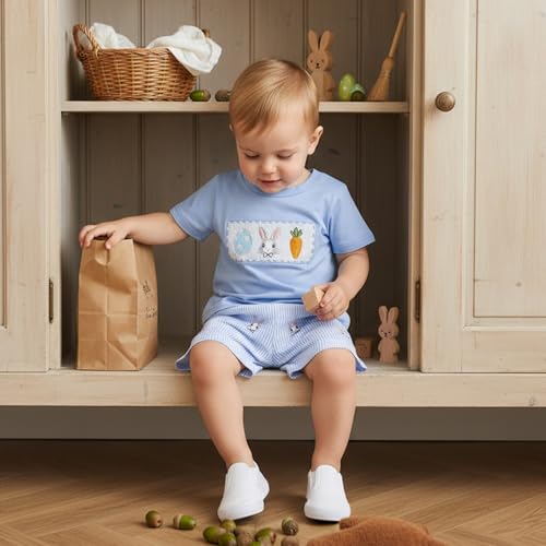 Image of Kavousa Toddler Boy Easter Outfit Baby Boy Bunny Short Sleeve T Shirt And Shorts Set 2 Piece Spring Summer Clothes