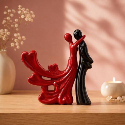 Image of Beautiful Home Decor Hugging Couple Figure | Ceramic Home Decor Statue - (Set of 2, Red Black)