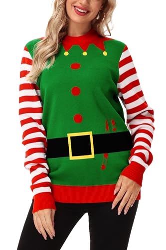 AOBUTE Unisex Ugly Christmas Sweater for Men Women Xmas Holiday Party Funny Print Knit Pullover