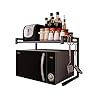 Vinteky – Supporto per microonde, mensola da cucina, estensibile, per forno a microonde, scaffale, 55 cm (Max), mobile da cucina per microonde e forno, colore: Nero