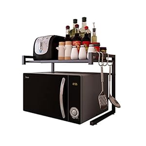 Vinteky – Supporto per microonde, mensola da cucina, estensibile, per forno a microonde, scaffale, 55 cm (Max), mobile da cucina per microonde e forno, colore: Nero