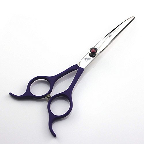 Tijeras japonesas 440C de 16,5 cm, curvadas hacia abajo, profesionales para peluquería de mascotas de mano izquierda o derecha (morado) Cover