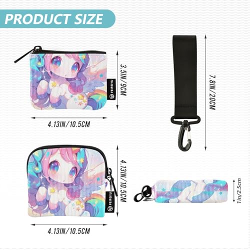 Cute Chibi Unicorns Women's Change Wallet Card Cases Compact Size Identity Card Protector with Wristlet Strap for Work Travel 2 Pcs Recto Verso4