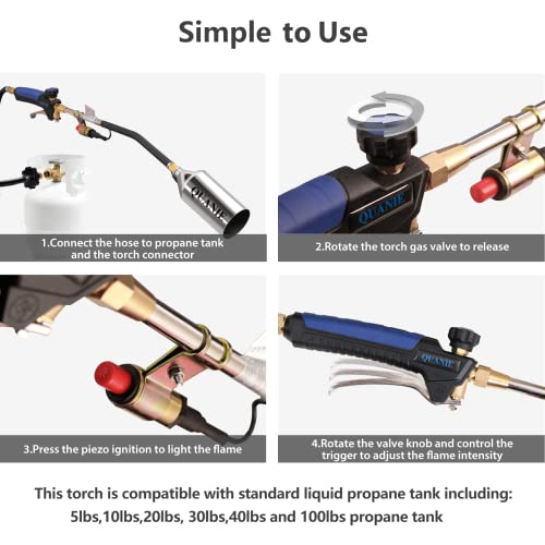 Propane Torch Burner Weed Torch High Output 800,000 Btu With 9.8Ft Hose,Heavy Duty Blow Torch With Flame Control And Turbo Trigger Push Button Igniter,Flamethrower For Garden Wood Ice Snow Road (Blue) #TOP6