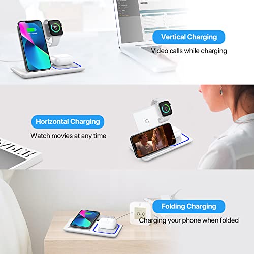 Wireless Charging Station, 3 In 1 Wireless Charger Stand, Fast Wireless Charging Dock For Iphone 14/13/12/11/Pro/X/Max/Xs/Xr/8/Plus, For Apple Watch7/6/5/4/3/2/Se, For Airpods 3/2/Pro(White) #TOP5