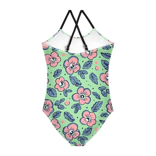 Girls One Piece Swimsuits Small Pink Flower Quick Dry Beach Swimwear Bathing Suit2