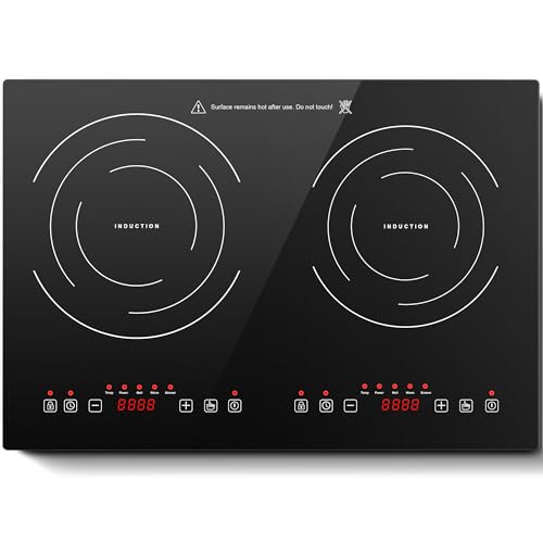 Induction Cooktop with 2 Burners, Horizontal Electric Stove, Built-In Induction Cooker, 1800W Sensor Touch Electric Cooktop, 18 Power Levels, Timer, Safety Lock, 120V, 20 Inch