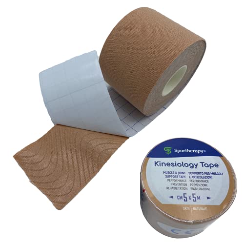 SPORTHERAPY Kinesiology Tape para Deporte y Profesional Vendaje | DISPOSITIVO MÉDICO CERTIFICADO | Cinta fisioterapéutica de Colores | 5cm x 5m (Pareja Naturale) Cover