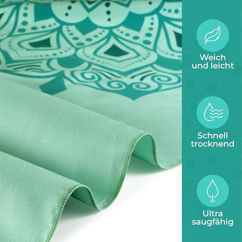 ZENACROSS - Strandhantuch 90x180cm - Mikrofaser Handtuch Groß - Schnelltrocknend - Microfaser Badetuch Sandfrei - Leichtes und Kompaktes Strandtuch - Türkisfarbenes Mandala