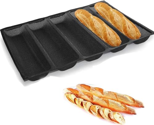 ZPSHYD Moule à Baguette En Silicone,Moule à Baguette à Pain Français à 5 Cavités,pour La Pâte Surgelée,Le Pain de Blé Entier,La Baguette,Le Pain Plat