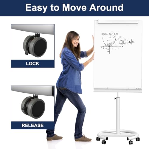 Image of TSJ OFFICE Rolling Whiteboard Standing - 40 x 26 Inches Mobile White Board
