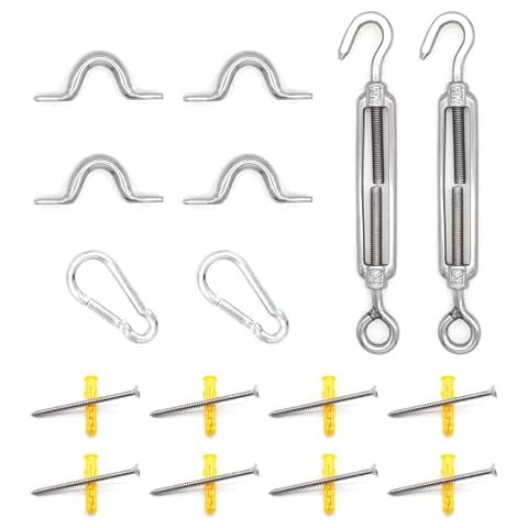 Prebene Shade Sail Hardware Kit, 304 Stainless Steel Heavy Duty Sail Shade Hardware Kit with Cable Wires, for Square/Rectangle/Triangle Sun Shade Sails (2Pcs Turnbuckle) Cover
