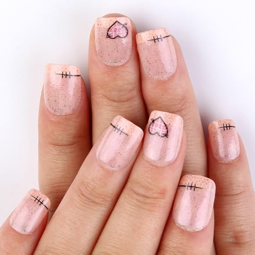 24 uñas adhesivas para el día de San Valentín, diseño de corazón encantador, cobertura completa, uñas postizas con punta francesa, suministros de manicura