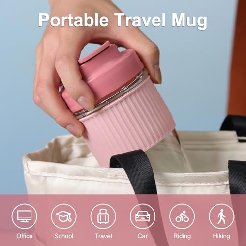 Sivaphe Reusable 16oz Glass Coffee Cup | Leakproof Travel Mug with Metal Handle in Pink | Eco-Friendly Borosilicate Glass, BPA-Free for Camping & Gifts - Image 5