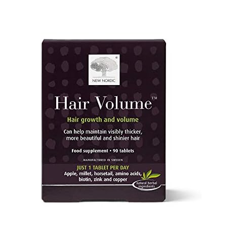 New Nordic Hair Volume Tablets 90 Pack - Volumising Hair Growth and Grey Hair Prevention - Biotin Tablets - Hair Vitamins for Fine to Thick Hair - Supports Healthy Skin and Nail Growth Cover