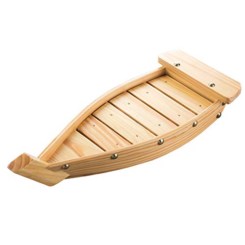 En Bois Bateau De Service De Sushi Plateau De Navire De Service Japonais Sashimi Assiette De Nourriture Pour Restaurant, Faire La Fête, Fête D'anniversaire (Blanc, Bois De Pin),37x15.3x7cm